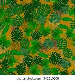 Seamless colorful pattern of palm leaves. Camouflage.