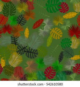 Seamless colorful pattern of palm leaves. Camouflage.