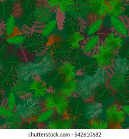 Seamless colorful pattern of palm leaves. Camouflage.