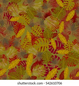 Seamless colorful pattern of palm leaves. Camouflage.