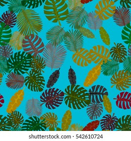 Seamless colorful pattern of palm leaves. Camouflage.