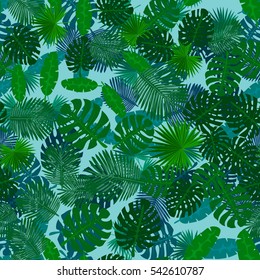 Seamless colorful pattern of palm leaves. Camouflage.