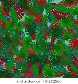 Seamless colorful pattern of palm leaves. Camouflage.