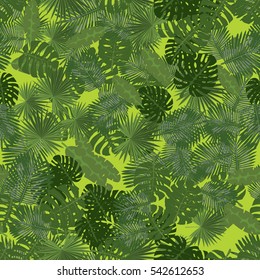 Seamless colorful pattern of palm leaves. Camouflage.