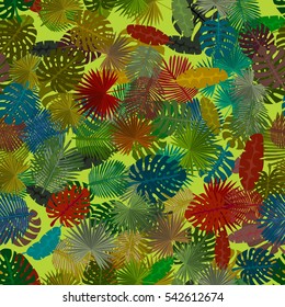 Seamless colorful pattern of palm leaves. Camouflage.