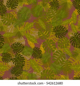 Seamless colorful pattern of palm leaves. Camouflage.