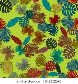 Seamless colorful pattern of palm leaves. Camouflage.