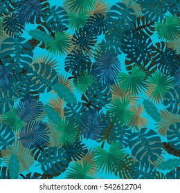Seamless colorful pattern of palm leaves. Camouflage.