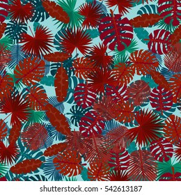 Seamless colorful pattern of palm leaves. Camouflage.