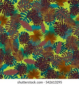 Seamless colorful pattern of palm leaves. Camouflage.
