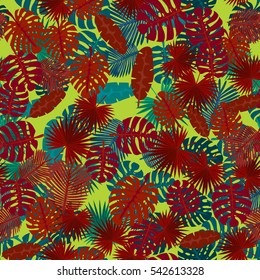 Seamless colorful pattern of palm leaves. Camouflage.