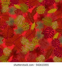 Seamless colorful pattern of palm leaves. Camouflage.