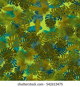 Seamless colorful pattern of palm leaves. Camouflage.