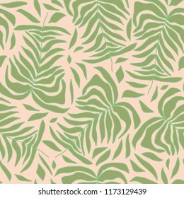 The seamless colorful pattern with palm tree leaves. Hand drawn exotic overlapping nature background for your design.Textile, blog decoration, banner, poster, wrapping paper.