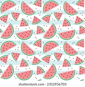 Seamless colorful pattern with pieces of watermelon. Cute cartoon vector background