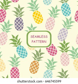 Seamless colorful pattern with pineapples in retro colors. vector