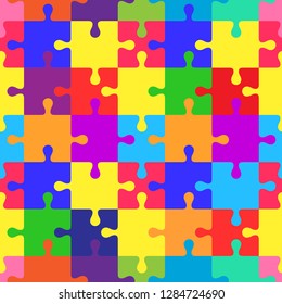 Seamless colorful pattern with puzzles, jigsaw, children's pattern