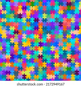 Seamless colorful pattern with puzzles, jigsaw, childrens pattern. Modern stylish ornament texture for wrapping paper, carpet, bathroom tiles or clothing textile print