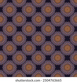 Seamless colorful pattern with round ornamental mandala elements. Vector background. 