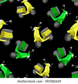 Seamless colorful pattern with scooters. Vector illustration. Background, texture, textile, fabric 