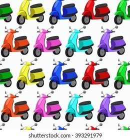 Seamless colorful pattern with scooters. Vector illustration. Background, texture, textile, fabric 