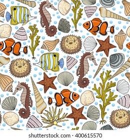 Seamless colorful pattern with sea background 