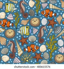 Seamless colorful pattern with sea background 