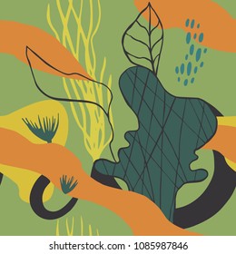 The seamless colorful pattern with shapes, lines, spots, imprints, dots and design elements. Hand drawn overlapping background for your design.Textile, blog decoration, banner, poster, wrapping paper.