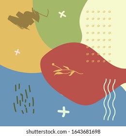 The seamless colorful pattern with shapes, lines, spots, imprints, dots and design elements. Hand drawn overlapping background for your design.Textile, blog decoration, banner, poster, wrapping paper.