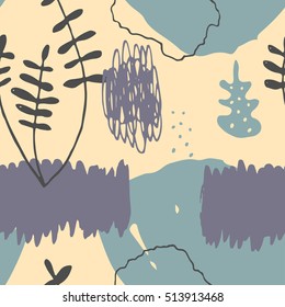 The seamless colorful pattern with shapes, lines, spots, imprints, dots and design elements. Hand drawn overlapping background for your design.Textile, blog decoration, banner, poster, wrapping paper.