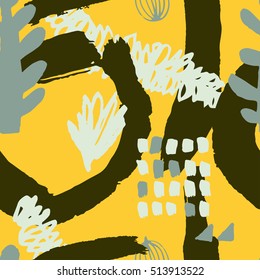 The seamless colorful pattern with shapes, lines, spots, imprints, dots and design elements. Hand drawn overlapping background for your design.Textile, blog decoration, banner, poster, wrapping paper.