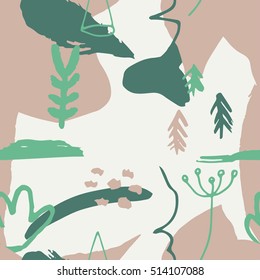 The seamless colorful pattern with shapes, lines, spots, imprints, dots and design elements. Hand drawn overlapping background for your design.Textile, blog decoration, banner, poster, wrapping paper.