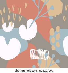 El patrón colorido sin fisuras con Formas, líneas, manchas, huellas, puntos y Elementos de diseño. Fondo superpuesto dibujado a mano para su diseño. Textil, decoración de blog, Anuncio, póster, papel de regalo.
