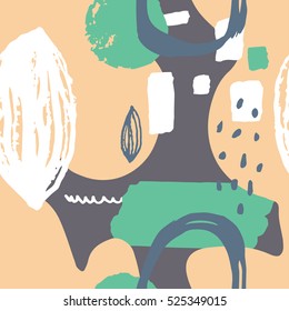 The seamless colorful pattern with shapes, lines, spots, imprints, dots and design elements. Hand drawn overlapping background for your design.Textile, blog decoration, banner, poster, wrapping paper.