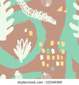 The seamless colorful pattern with shapes, lines, spots, imprints, dots and design elements. Hand drawn overlapping background for your design.Textile, blog decoration, banner, poster, wrapping paper.