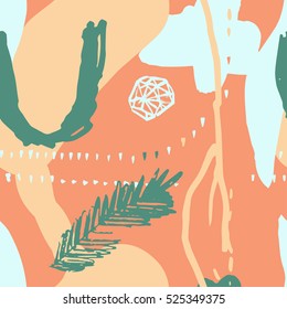 The seamless colorful pattern with shapes, lines, spots, imprints, dots and design elements. Hand drawn overlapping background for your design.Textile, blog decoration, banner, poster, wrapping paper.