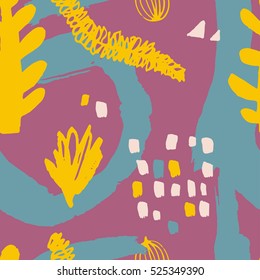 The seamless colorful pattern with shapes, lines, spots, imprints, dots and design elements. Hand drawn overlapping background for your design.Textile, blog decoration, banner, poster, wrapping paper.