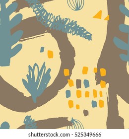 The seamless colorful pattern with shapes, lines, spots, imprints, dots and design elements. Hand drawn overlapping background for your design.Textile, blog decoration, banner, poster, wrapping paper.