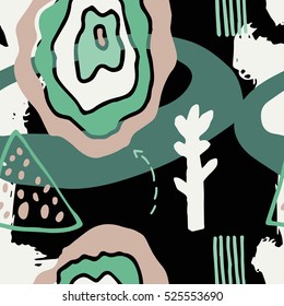 The seamless colorful pattern with shapes, lines, spots, imprints, dots and design elements. Hand drawn overlapping background for your design.Textile, blog decoration, banner, poster, wrapping paper.