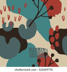 The seamless colorful pattern with shapes, lines, spots, imprints, dots and design elements. Hand drawn overlapping background for your design.Textile, blog decoration, banner, poster, wrapping paper.