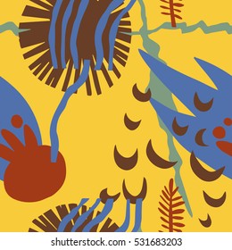 The seamless colorful pattern with shapes, lines, spots, imprints, dots and design elements. Hand drawn overlapping background for your design.Textile, blog decoration, banner, poster, wrapping paper.