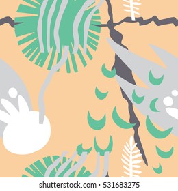 The seamless colorful pattern with shapes, lines, spots, imprints, dots and design elements. Hand drawn overlapping background for your design.Textile, blog decoration, banner, poster, wrapping paper.