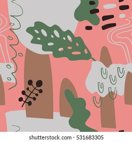 The seamless colorful pattern with shapes, lines, spots, imprints, dots and design elements. Hand drawn overlapping background for your design.Textile, blog decoration, banner, poster, wrapping paper.