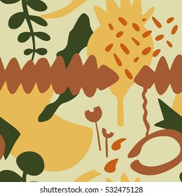 The seamless colorful pattern with shapes, lines, spots, imprints, dots and design elements. Hand drawn overlapping background for your design.Textile, blog decoration, banner, poster, wrapping paper.