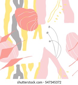 The seamless colorful pattern with shapes, lines, spots, imprints, dots and design elements. Hand drawn overlapping background for your design.Textile, blog decoration, banner, poster, wrapping paper.