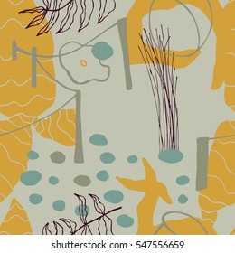 The seamless colorful pattern with shapes, lines, spots, imprints, dots and design elements. Hand drawn overlapping background for your design.Textile, blog decoration, banner, poster, wrapping paper
