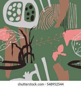 The seamless colorful pattern with shapes, lines, spots, imprints, dots and design elements. Hand-drawn overlapping background for your design.Textile, blog decoration, banner, poster, wrapping paper.