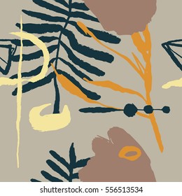 The seamless colorful pattern with shapes, lines, spots, imprints, dots and design elements. Hand-drawn overlapping background for your design.Textile, blog decoration, banner, poster, wrapping paper.
