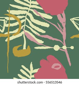 The seamless colorful pattern with shapes, lines, spots, imprints, dots and design elements. Hand-drawn overlapping background for your design.Textile, blog decoration, banner, poster, wrapping paper.