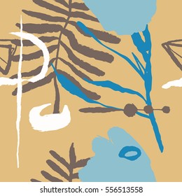 The seamless colorful pattern with shapes, lines, spots, imprints, dots and design elements. Hand-drawn overlapping background for your design.Textile, blog decoration, banner, poster, wrapping paper.